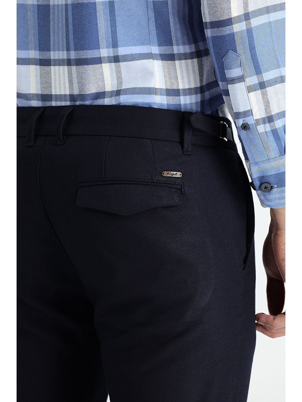 Lacivert Slim Fit Dar Kesim Elastanlı Kuşgözü Tokalı Klasik Kumaş Pantolon-3