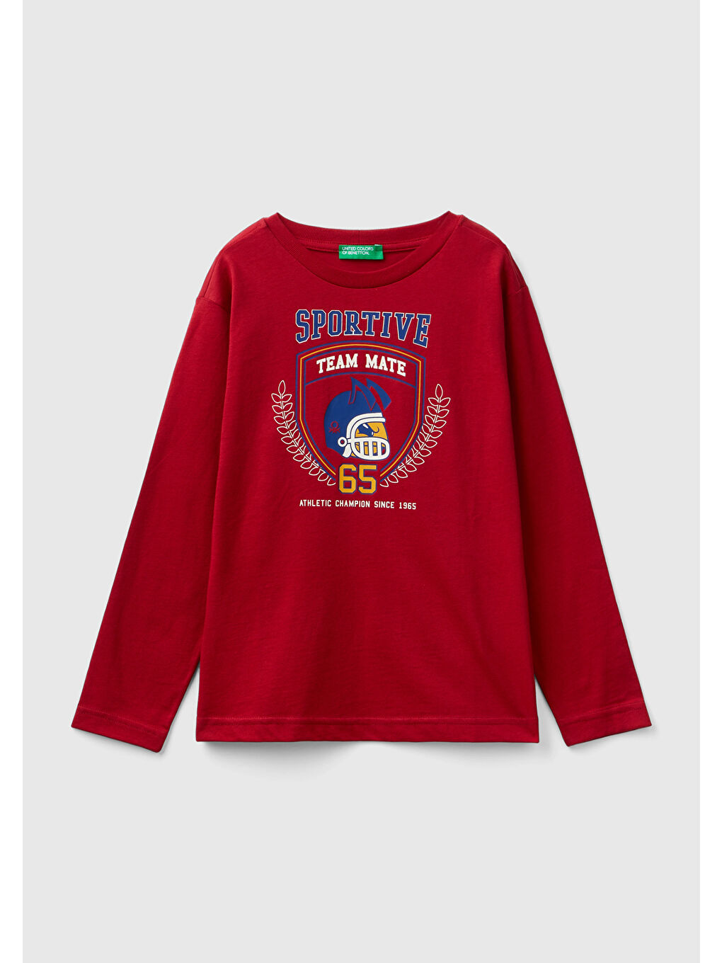 United Colors Of Benetton Erkek Çocuk Kırmızı Önü Baskılı Ribanalı  Sweatshirt