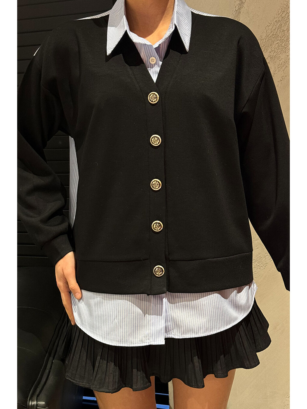 Siyah Kadın Hırka Kombinli Gömlek-2