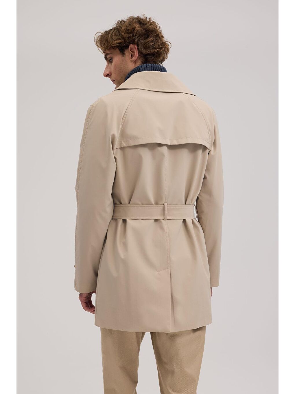 Bej Comfort Fit Kruvaze Kemerli Trençkot-3