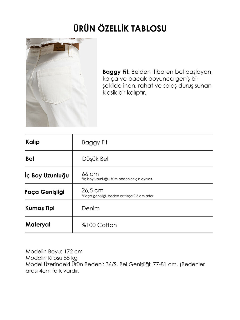 Kadın Kırık Beyaz 7s6-101 Baggy Low Rise Tokyo %100 Pamuk Denim Jean-3
