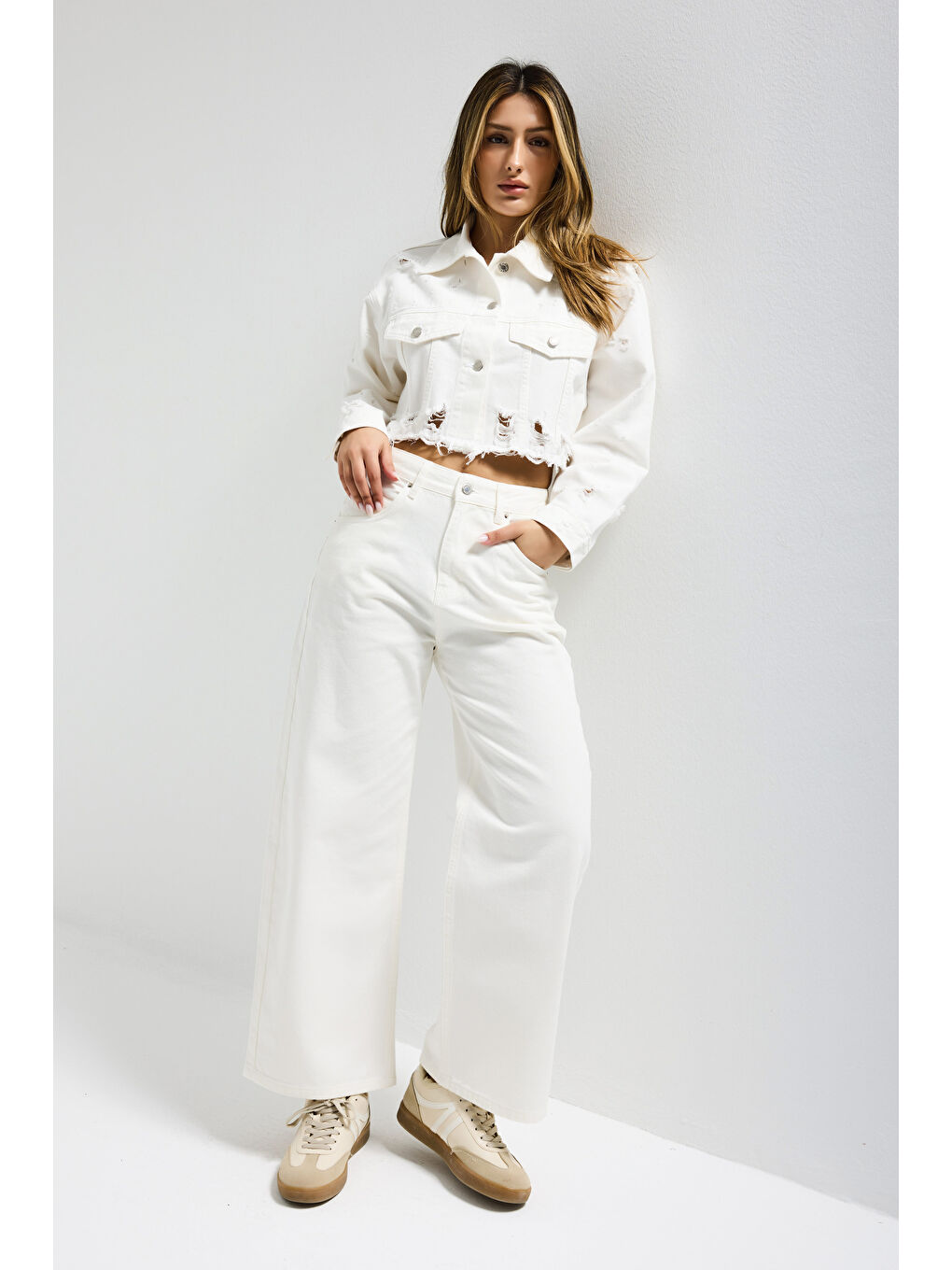 Kadın Kırık Beyaz 7s6-101 Baggy Low Rise Tokyo %100 Pamuk Denim Jean-5