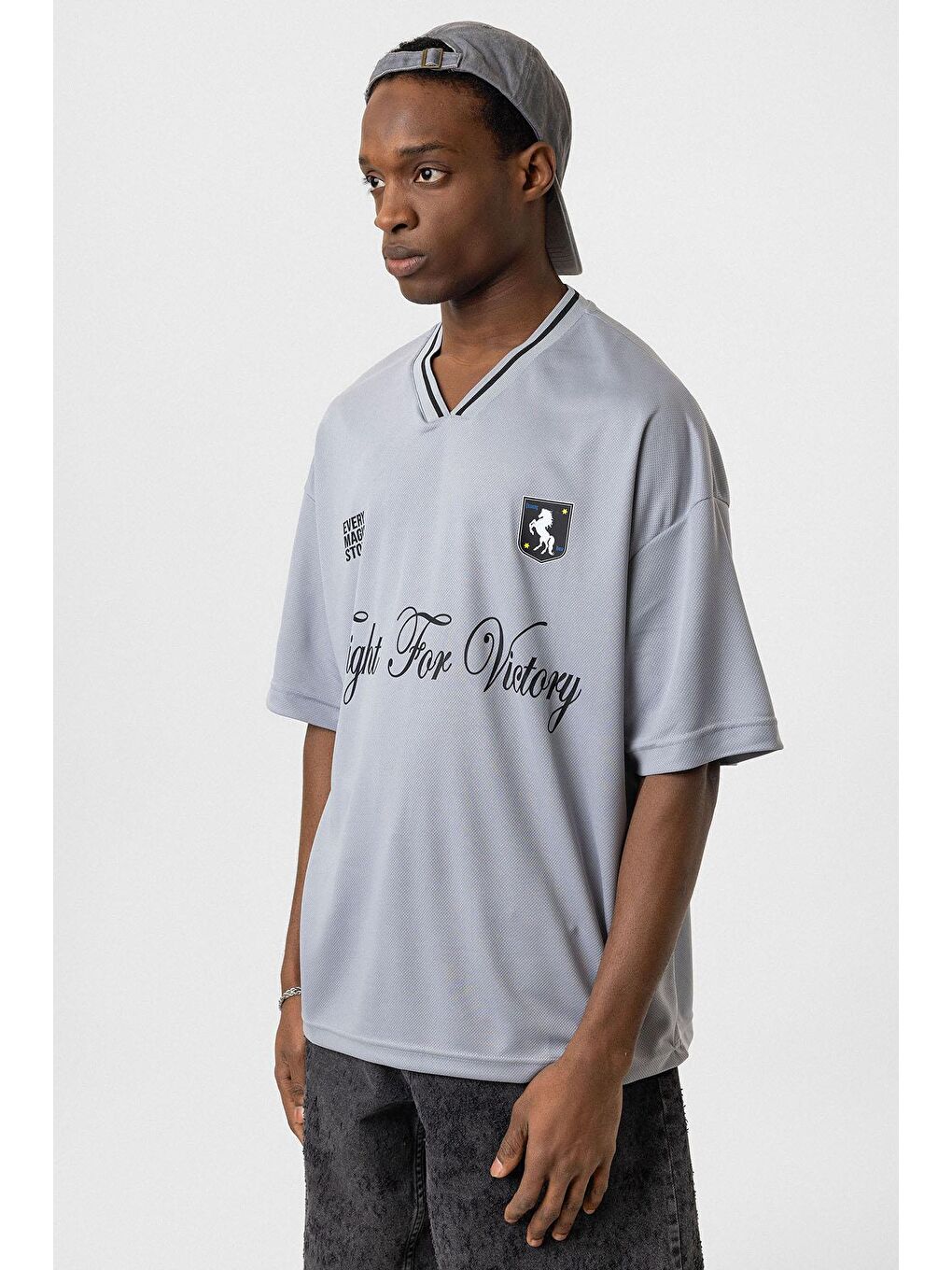 Baskılı Oversize Forma Tişört Gri-3