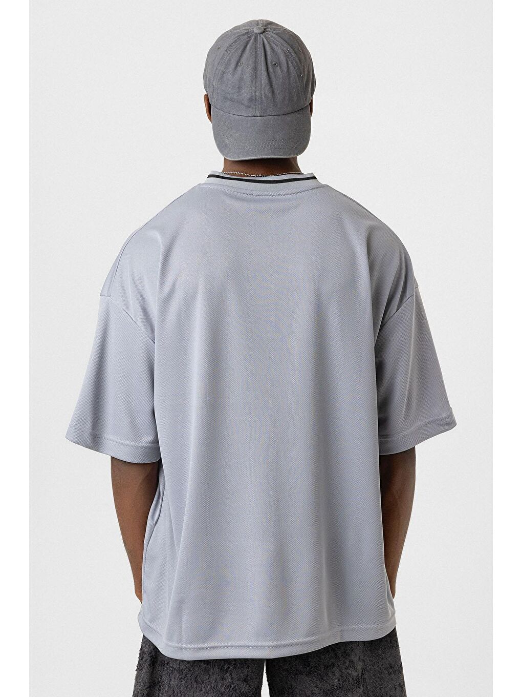 Baskılı Oversize Forma Tişört Gri-4