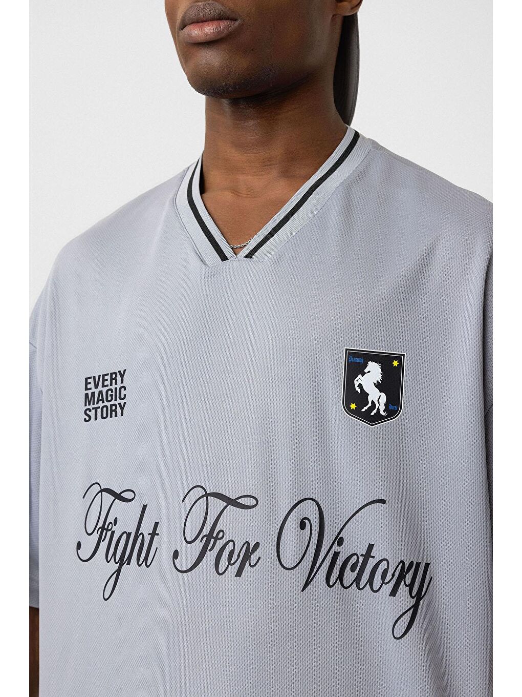 Baskılı Oversize Forma Tişört Gri-5