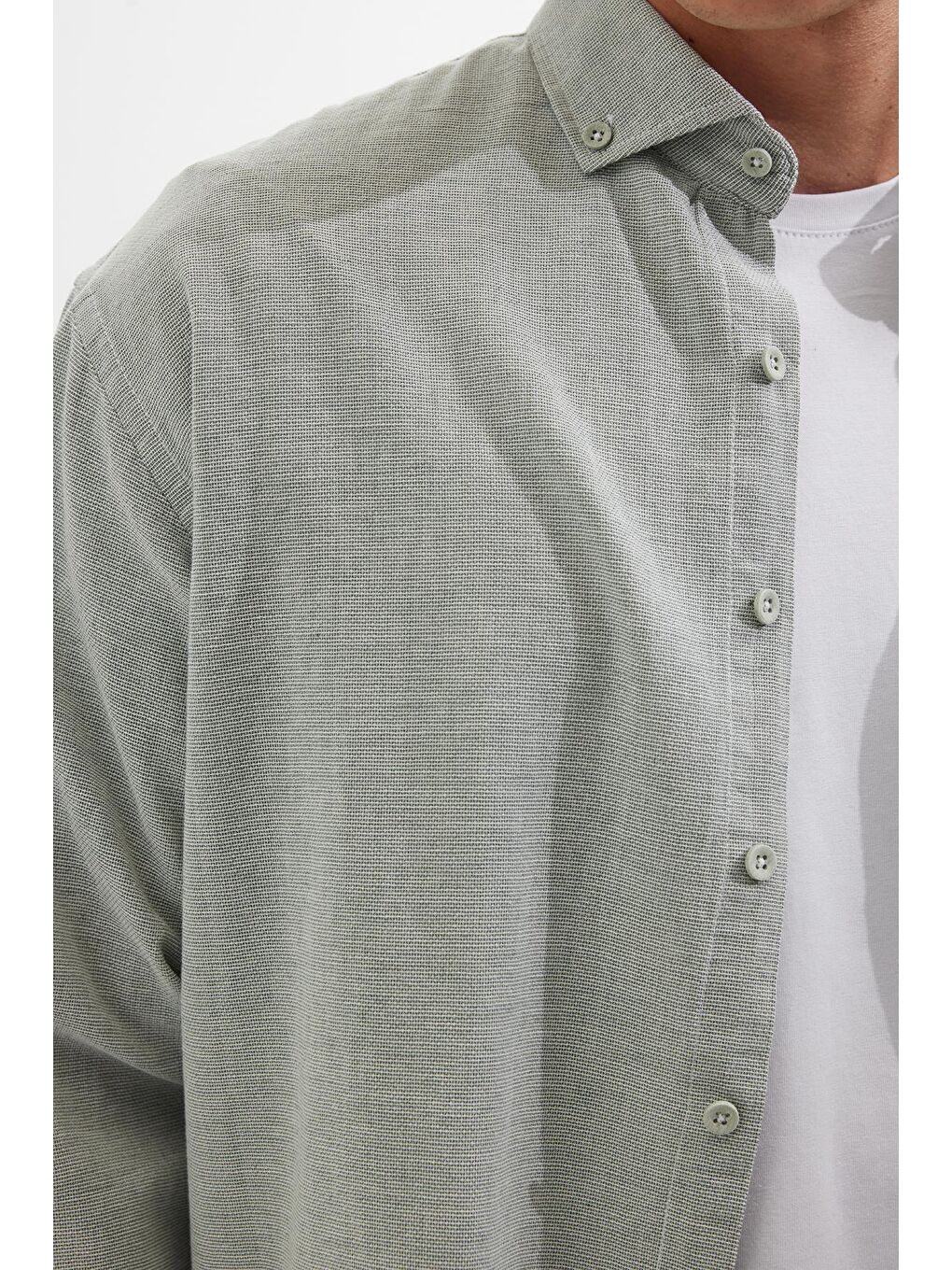 Turkuaz Erkek Relax Fit Rahat Kalıp Uzun Kollu %100 Pamuk Düğmeli Spor Yaka Su Yeşili Gömlek-2