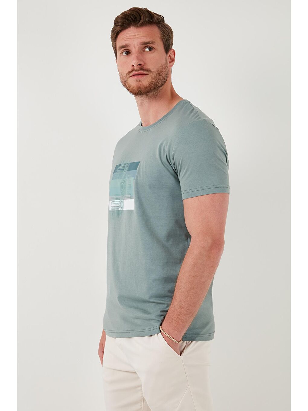 Buratti Açık Su Yeşili Pamuklu Slim Fit Bisiklet Yaka T Shirt 646R8010 - 2