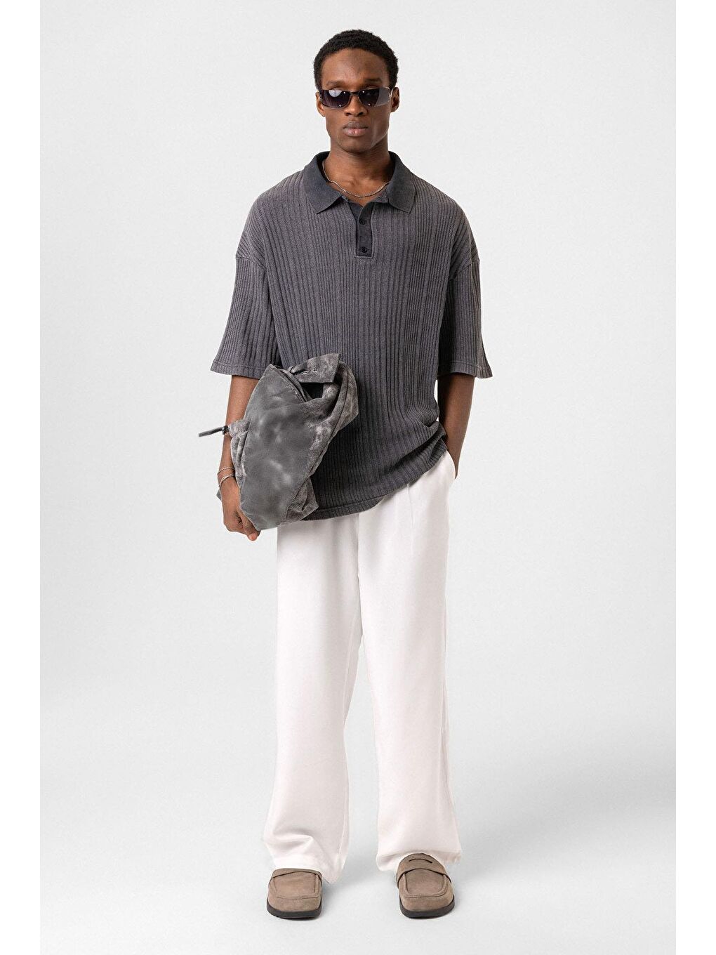 Polo Yaka Oversize Triko Siyah