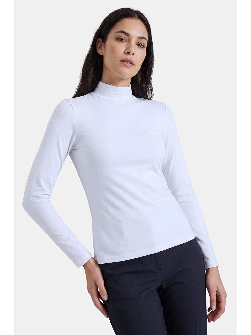 2-beyaz Kadın Yarım Balıkçı Yaka Uzun Kollu Body/bluz - 2'li Paket-1