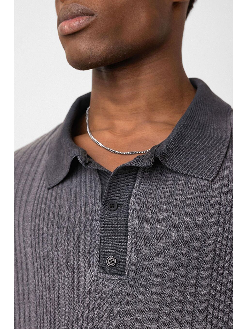 Polo Yaka Oversize Triko Siyah-5