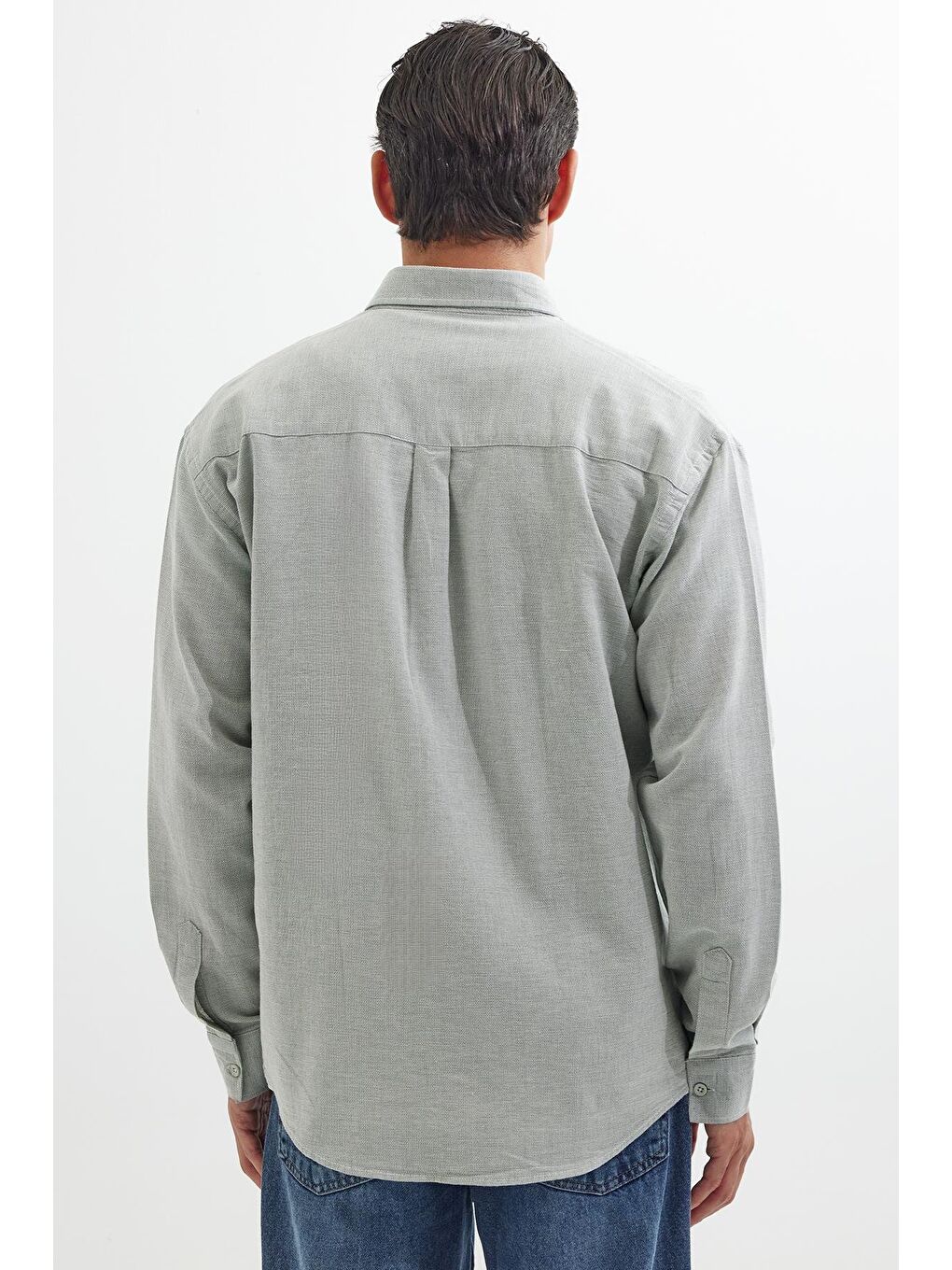 Turkuaz Erkek Relax Fit Rahat Kalıp Uzun Kollu %100 Pamuk Düğmeli Spor Yaka Su Yeşili Gömlek-6