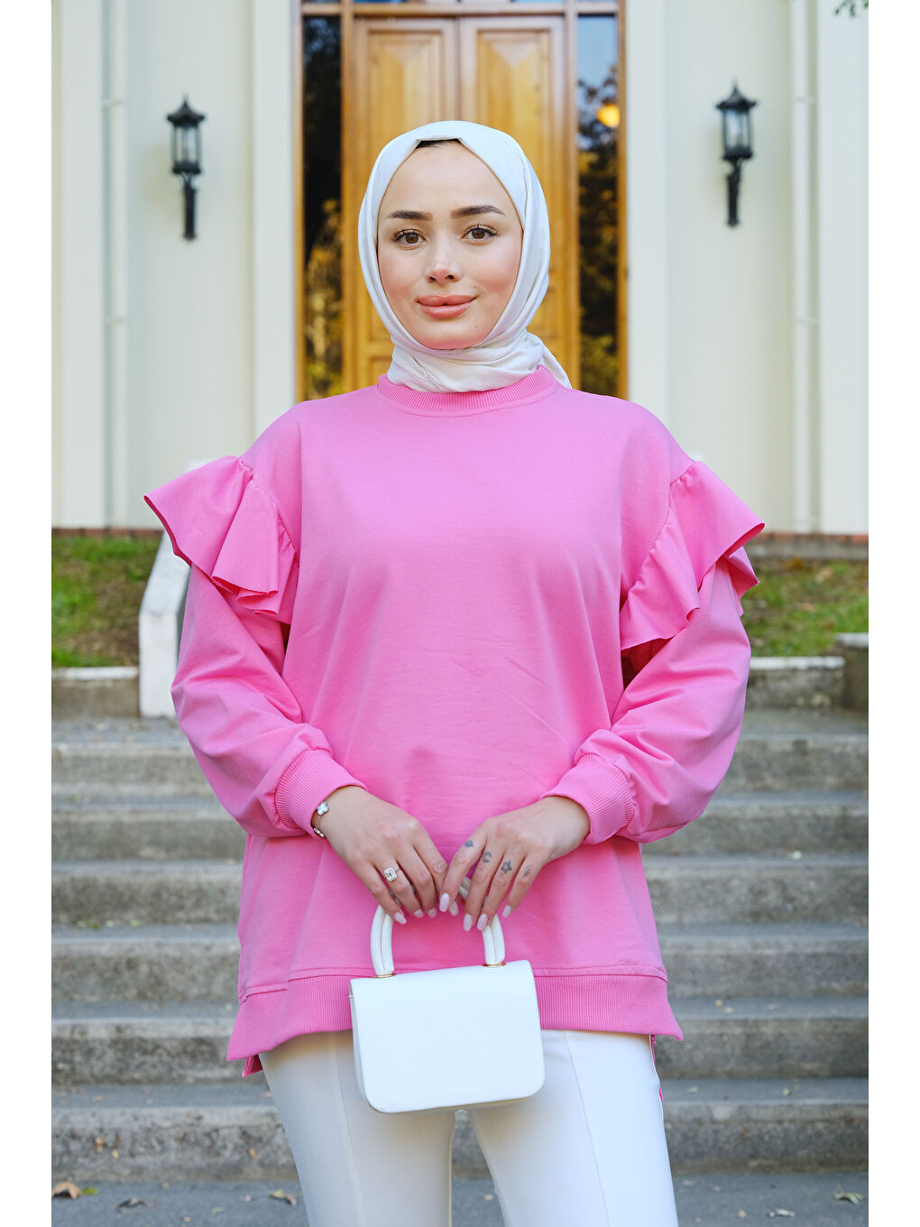 Locco Moda Pembe Kolu Fırfırlı Tunik Pembe - 2