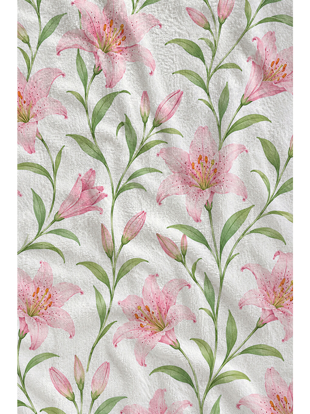Pastel Pembe Lale Ve Yaprak Desenli 70x150 Plaj Havlusu - Dijital Baskılı Solmaz Banyo Havlusu-2
