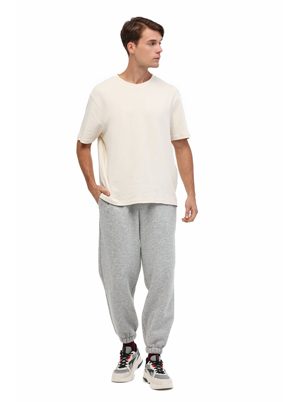 Gri MB 22OVERSN326 5PR A GRI MEL Erkek Eşofman Altı-2