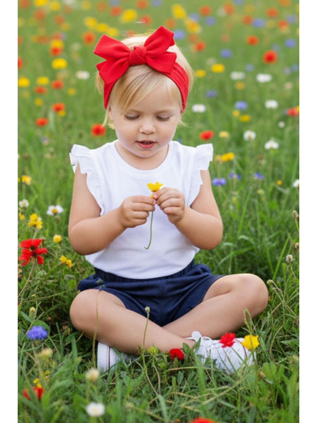 Kız Çocuk Lacivert Jean Şort Kırmızı Bandana Takım-1