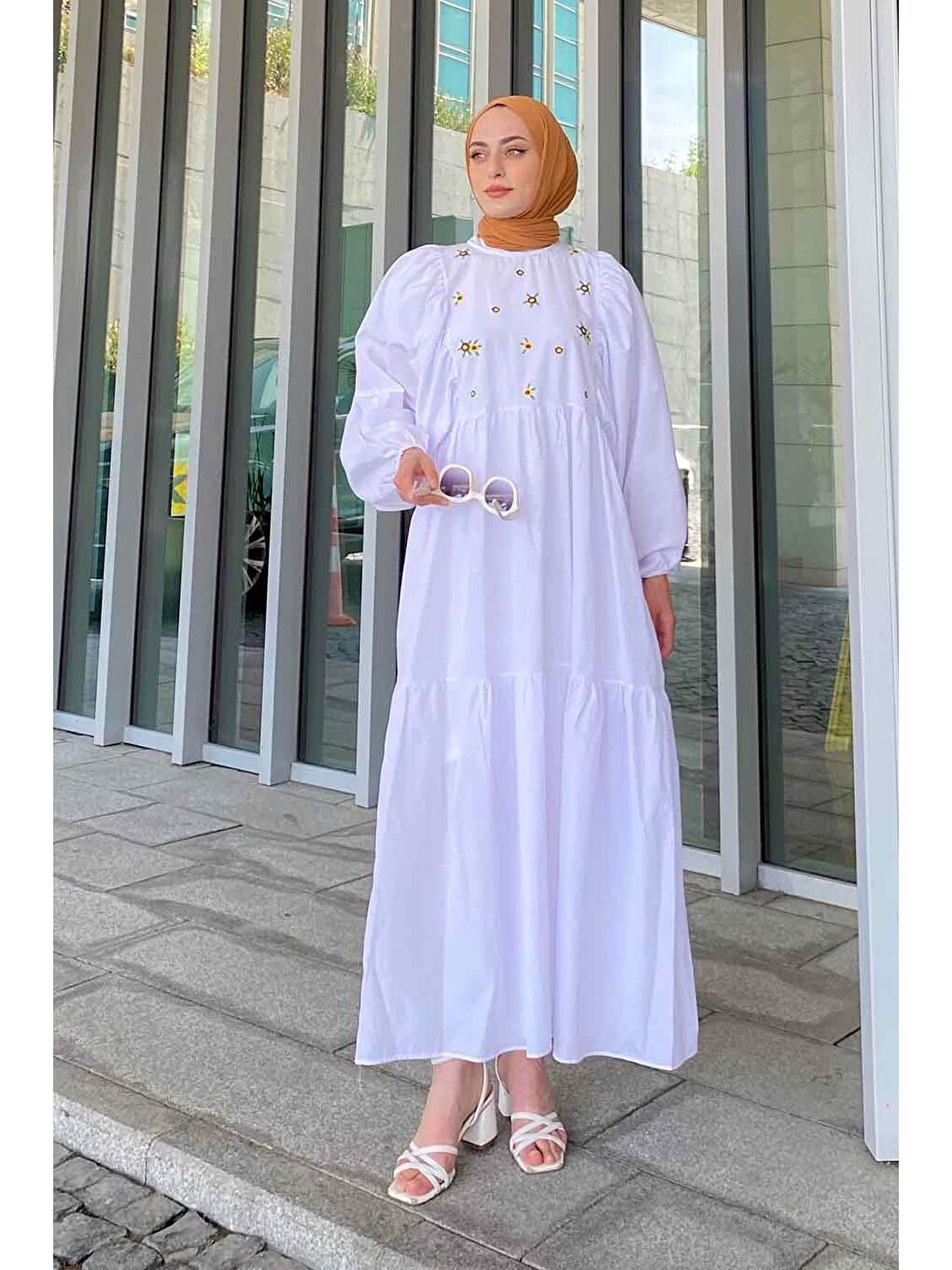 Yazlık Elica Elbise Beyaz-1