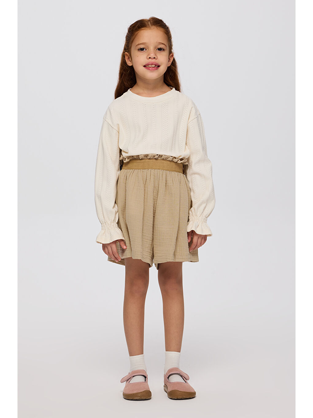 Kız Çocuk Müslin Şort Bej