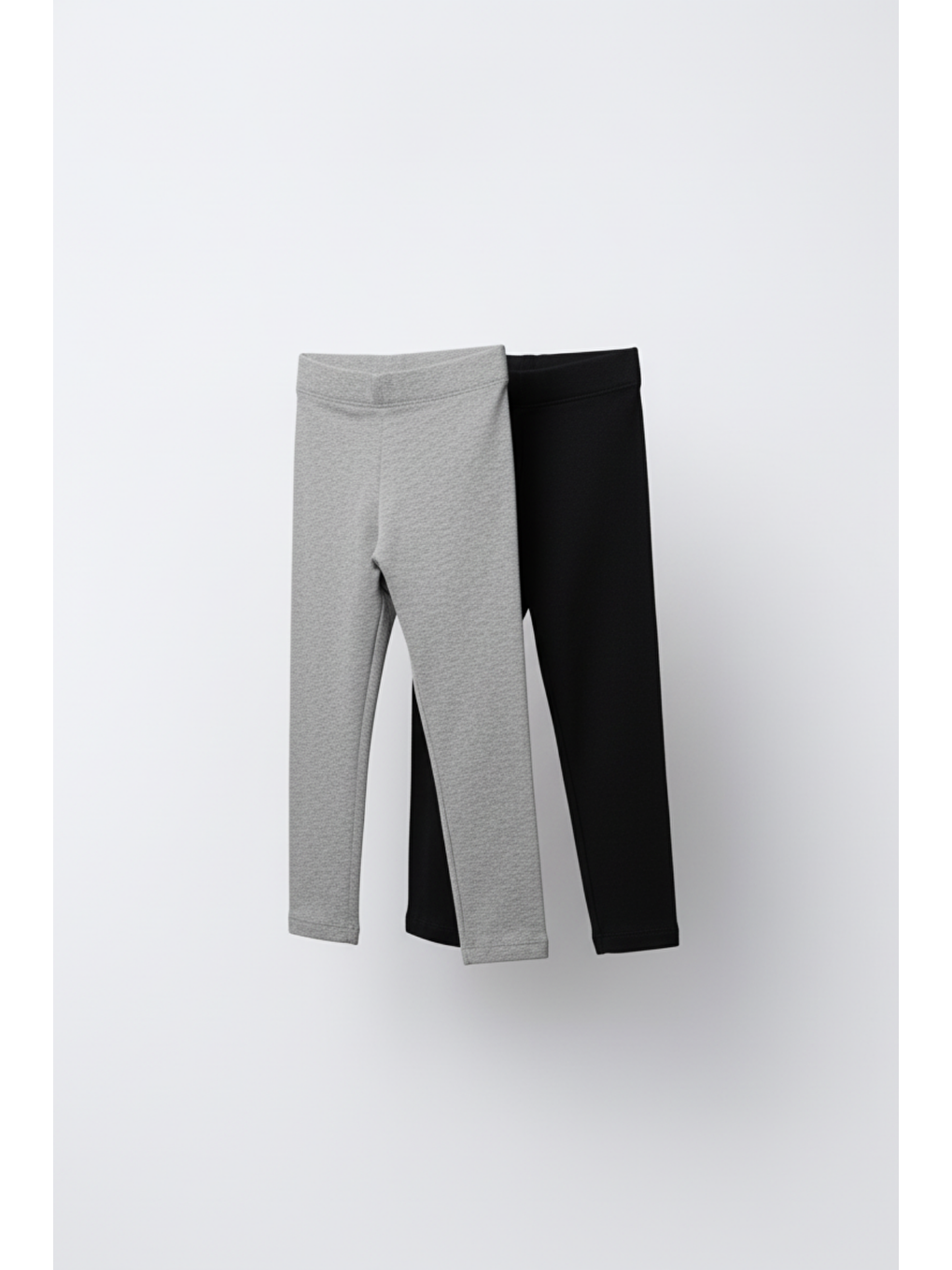 Karışık Kız Çocuk Pamuklu 2'Li Tayt Seti – Gri & Siyah, Esnek Rahat Kalıp