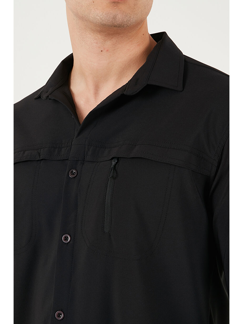 Siyah Trekking ve Su İtici  Klasik Yaka Uzun Kollu Cepli Gömlek 693820-5