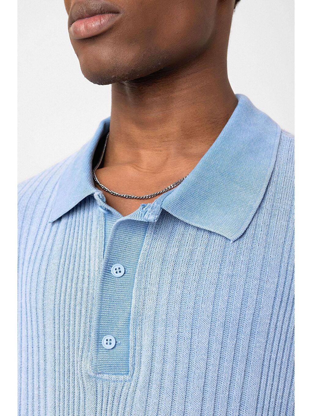 Polo Yaka Oversize Triko Açık Mavi-5