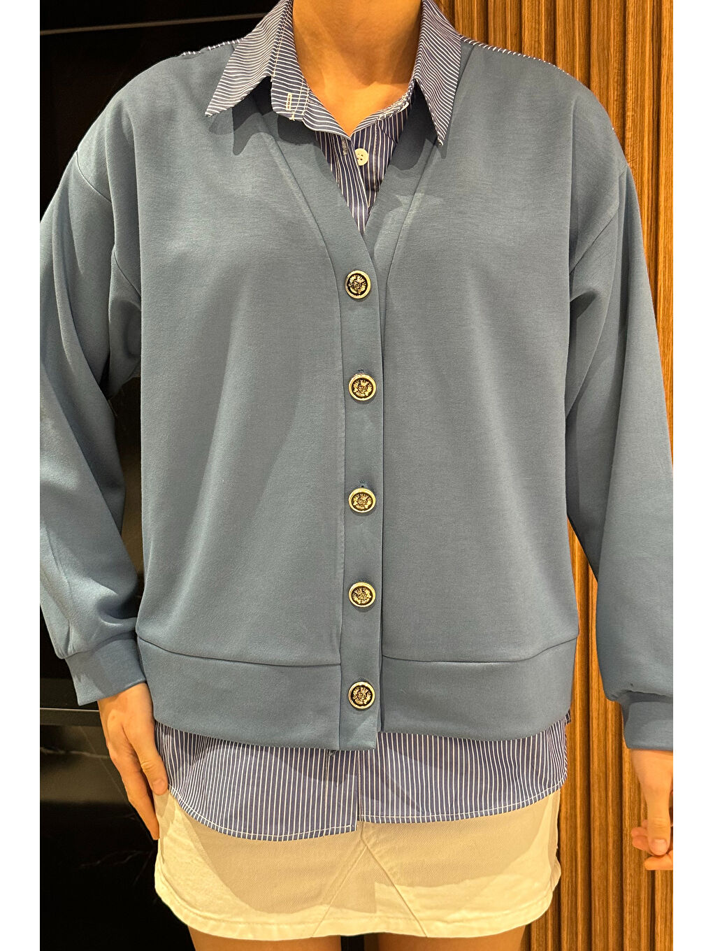 Lacivert Kadın Hırka Kombinli Gömlek-2