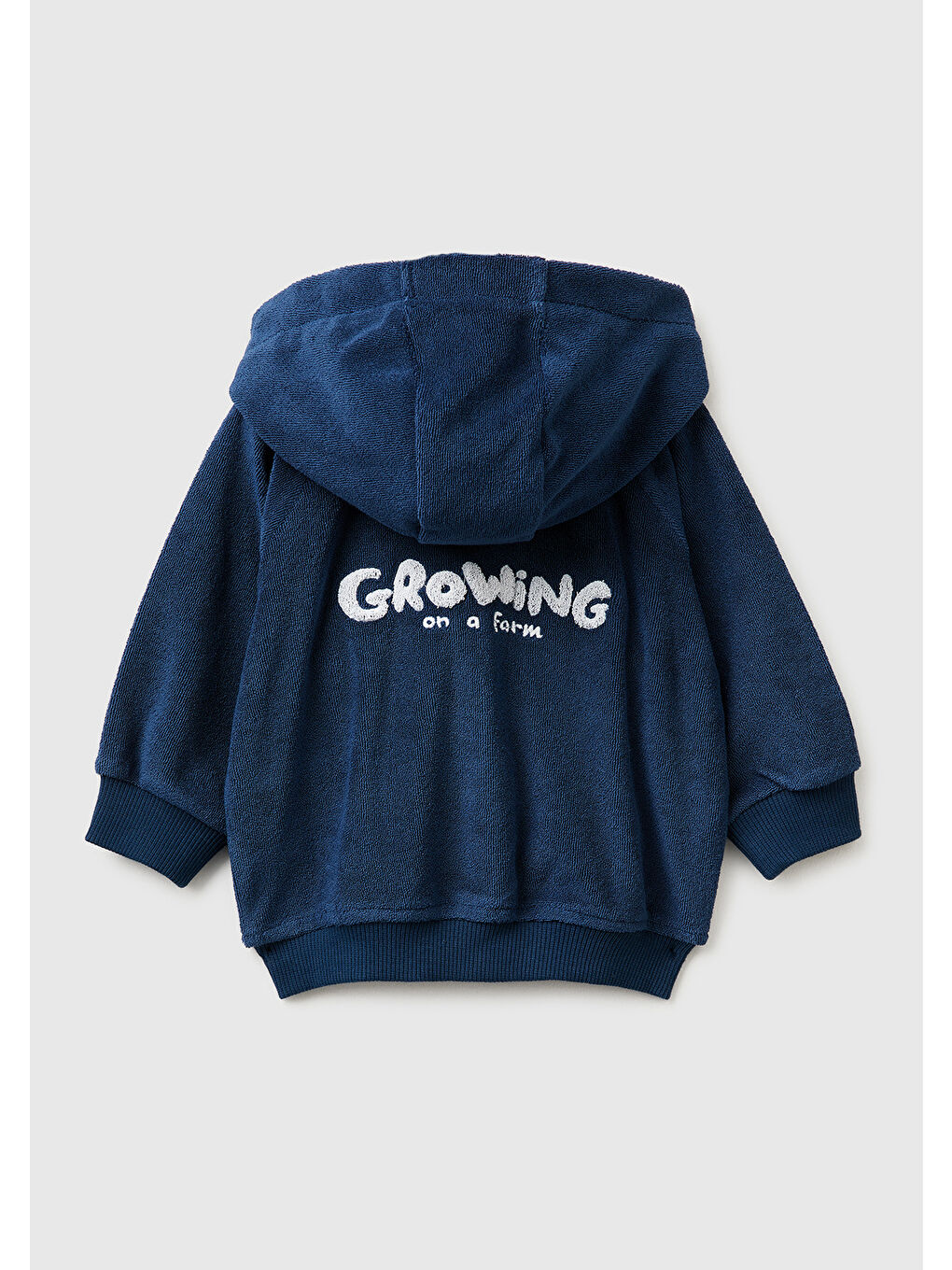 Bebek Koyu Lacivert Nakışlı Kapüşonlu Fermuarlı Havlu Sweatshirt-1