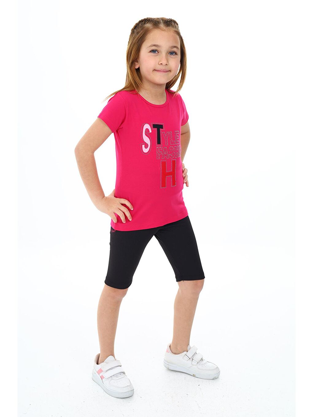 Fuşya Kız Çocuk Kısa Taytlı Takım (Tişört+Tayt) 3-13 Yaş Zu101