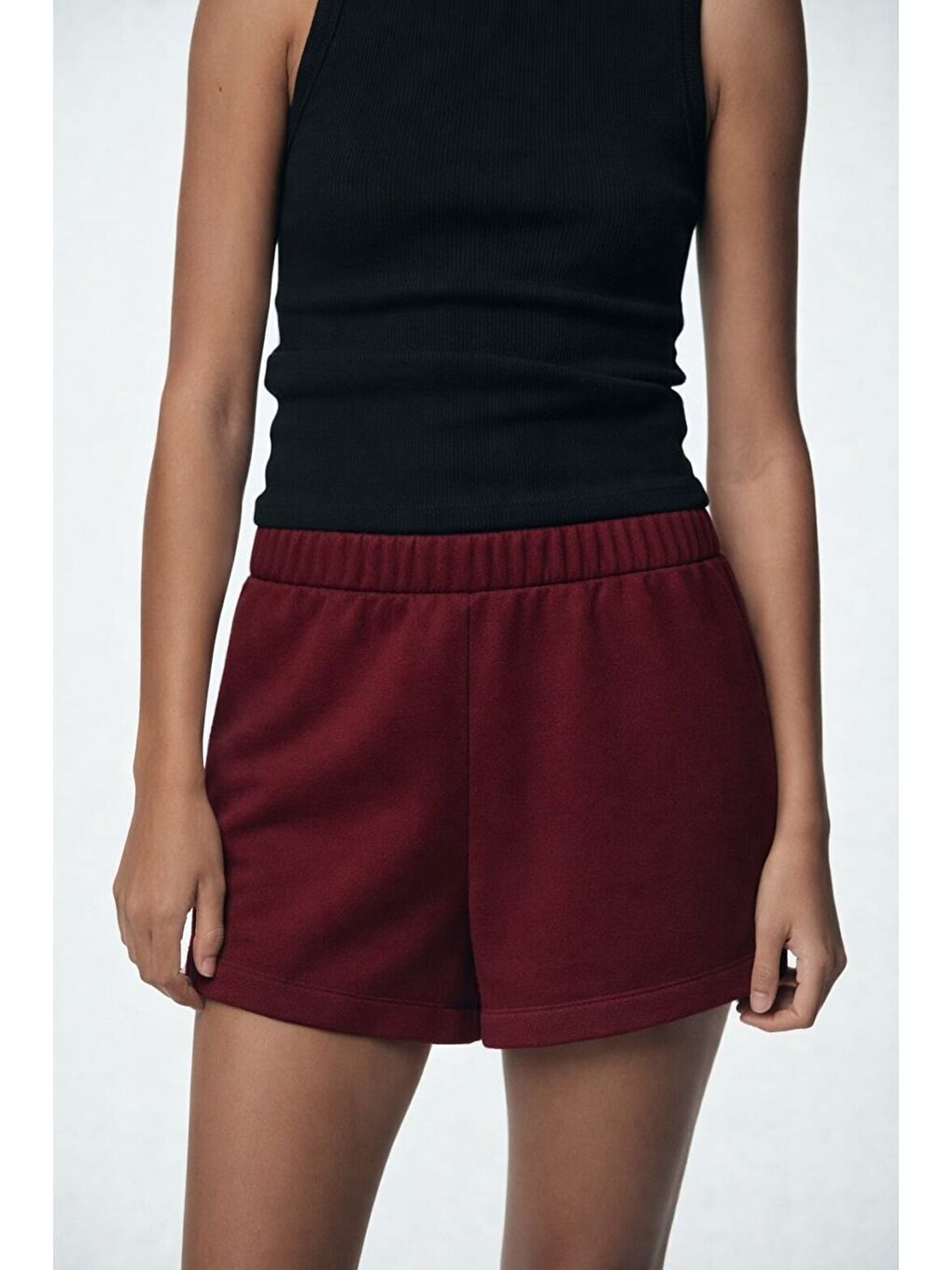 Bordo Genç Kız Beli Lastikli Basic Pamuklu Şort