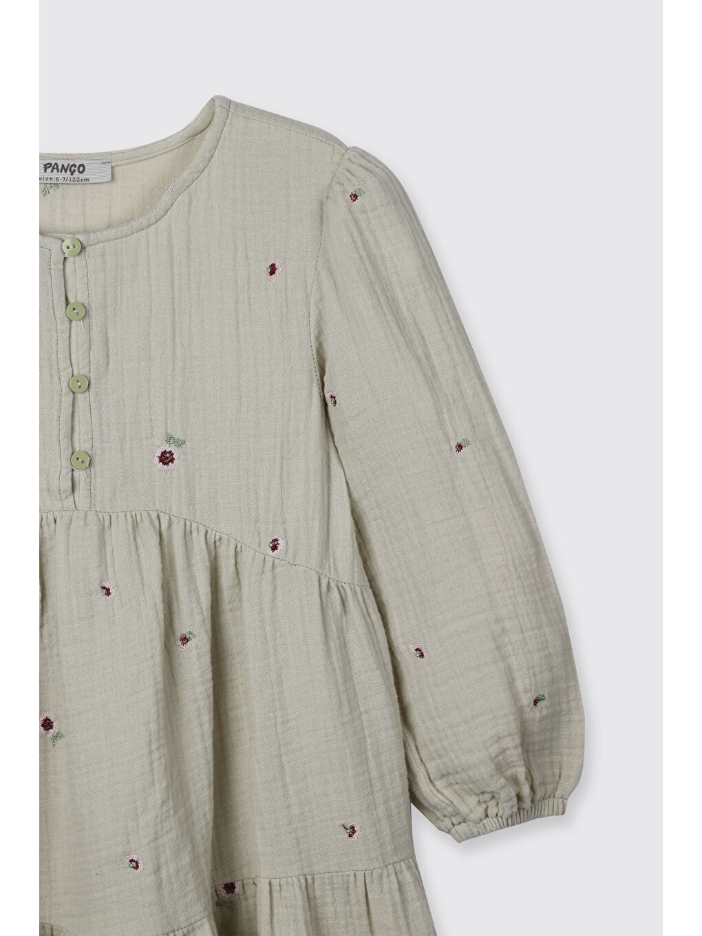 Kız Çocuk Çiçek Baskılı Müslin Elbise Yeşil-4