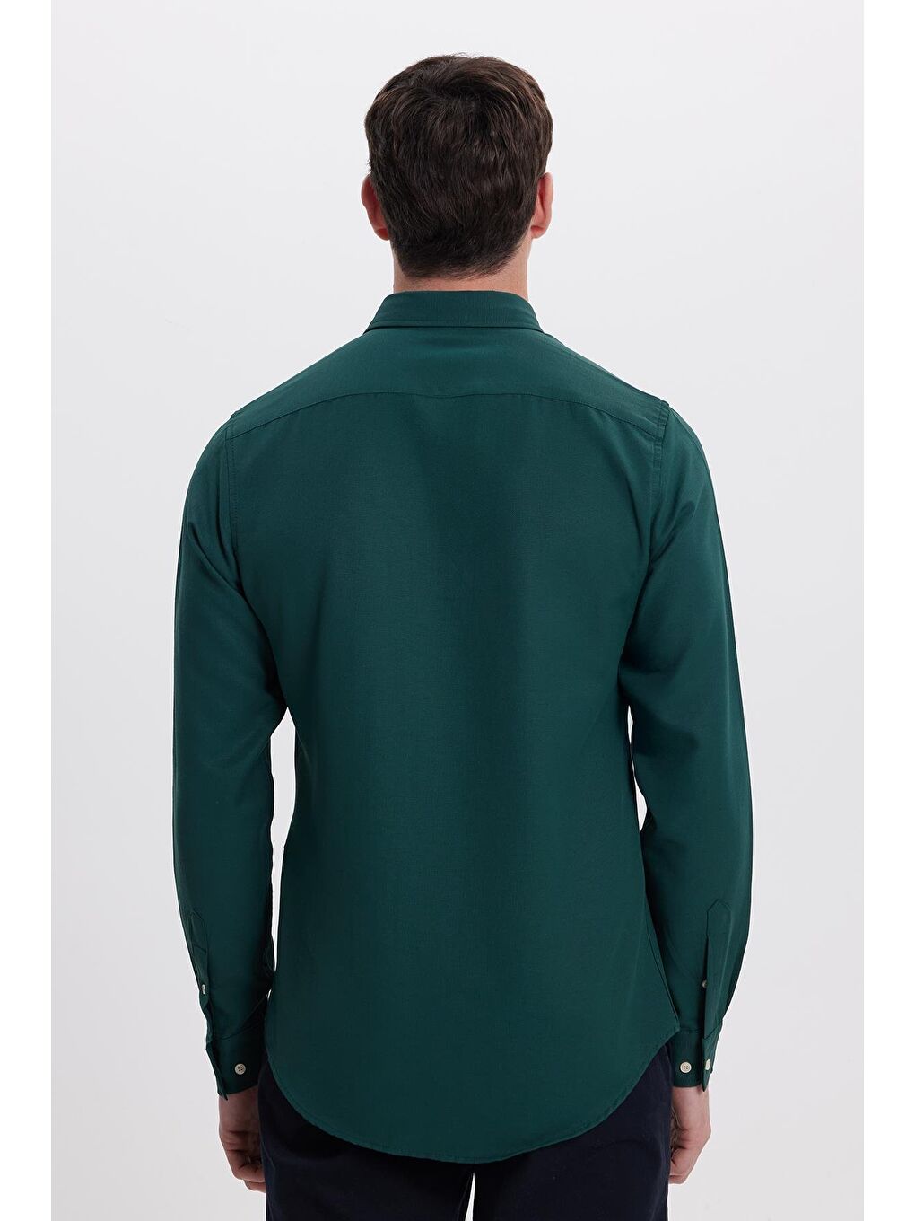 Erkek Slim Fit Dar Kesim Düz Oxford Armalı Düğmeli Yaka Haki Spor Gömlek-7