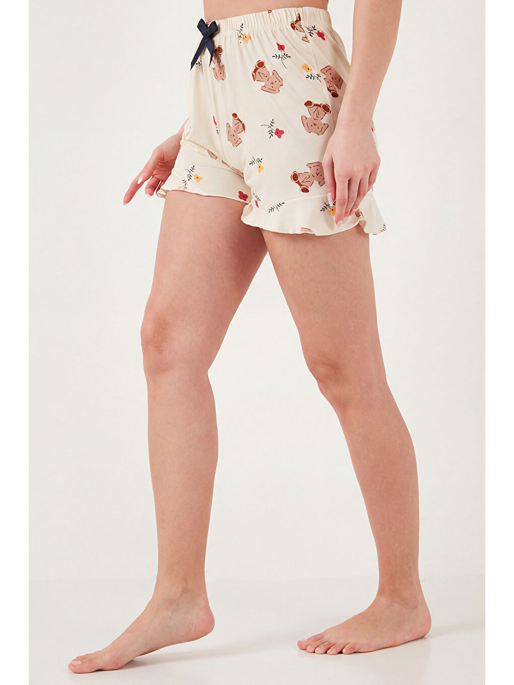 Lila Desenli Bambu Karışımlı Regular Fit Şortlu Pijama Takımı 6097715-4