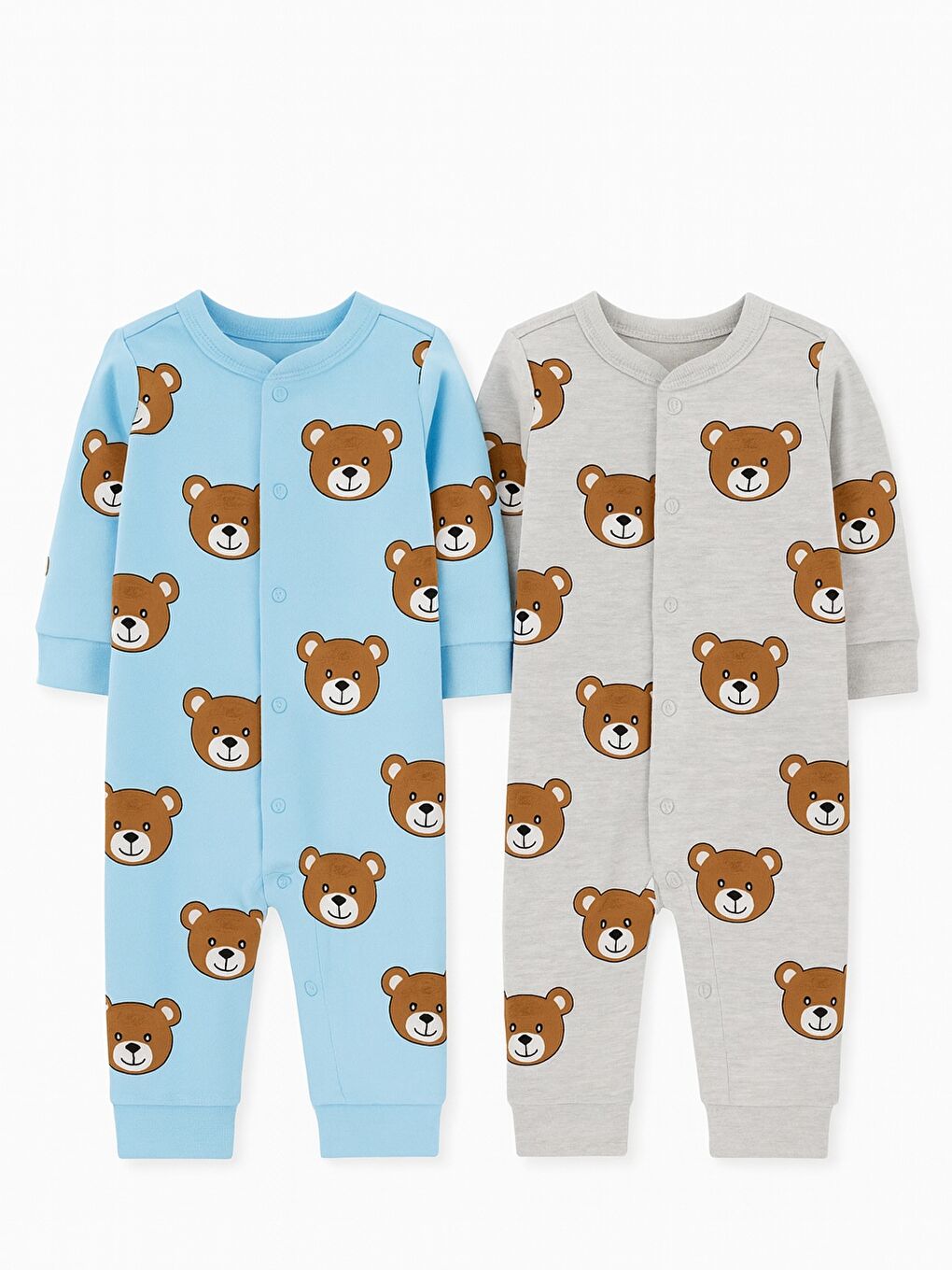 Gri Erkek Bebek Ayıcık desenli 2li Tulum Takımı