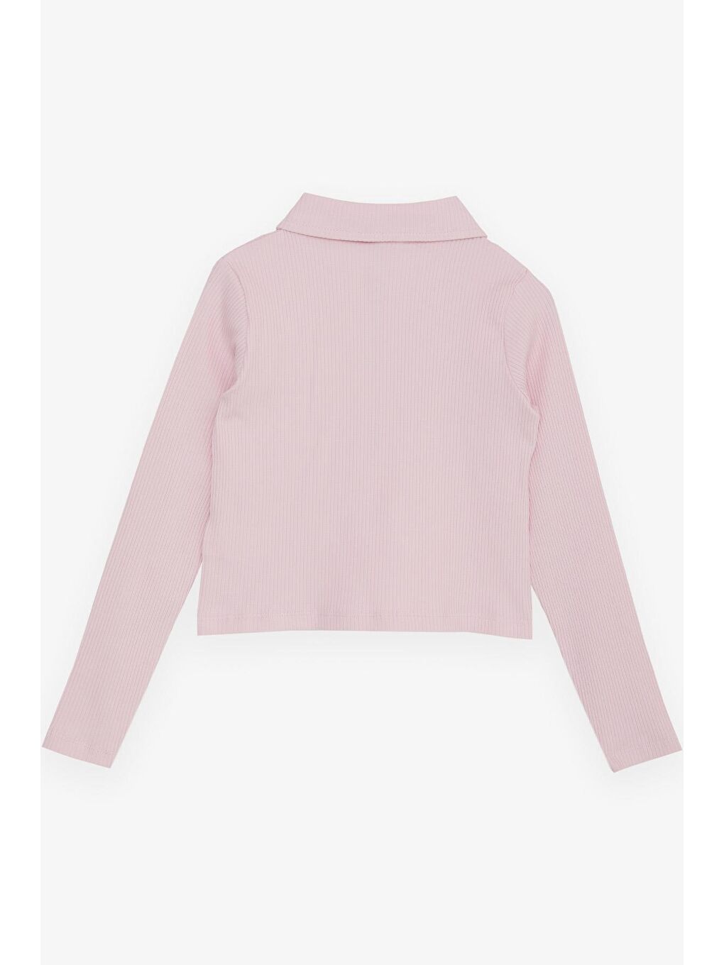 Kız Çocuk Uzun Kollu Crop Tişört Polo Yaka Yarım Fermuarlı Gülenyüz Armalı Pembe (8-14 Yaş)-1