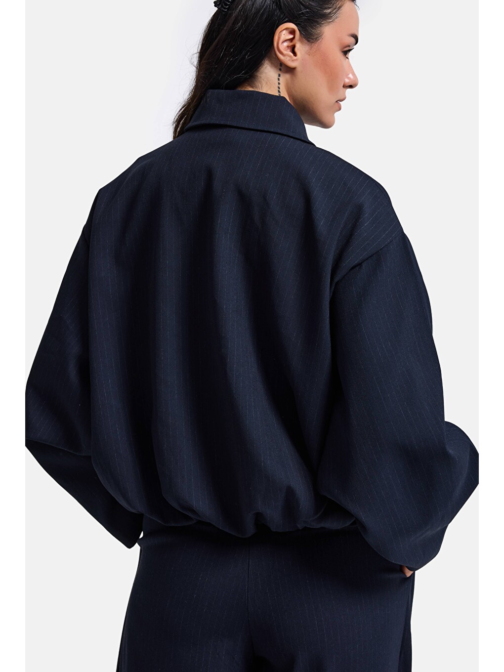 Kadın Lacivert W6-56 Bomber Oversize Aksesuar Detaylı Tasarım Ceket-4