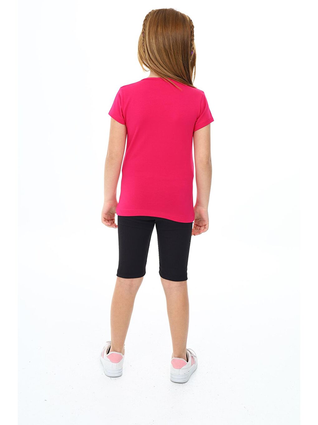Fuşya Kız Çocuk Kısa Taytlı Takım (Tişört+Tayt) 3-13 Yaş Zu101-4
