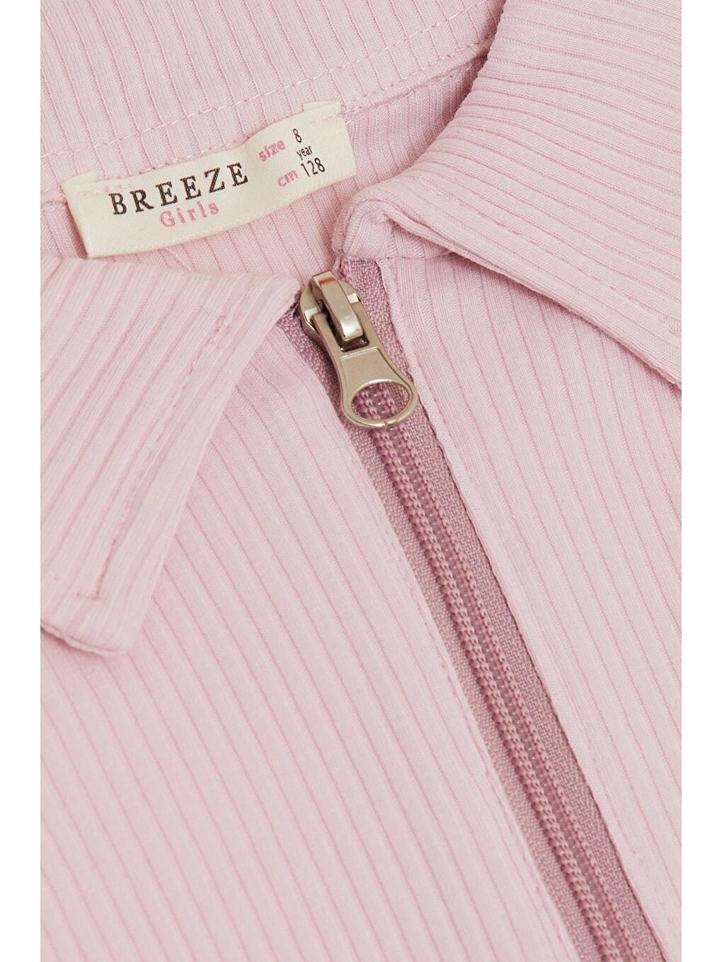 Kız Çocuk Uzun Kollu Crop Tişört Polo Yaka Yarım Fermuarlı Gülenyüz Armalı Pembe (8-14 Yaş)-2