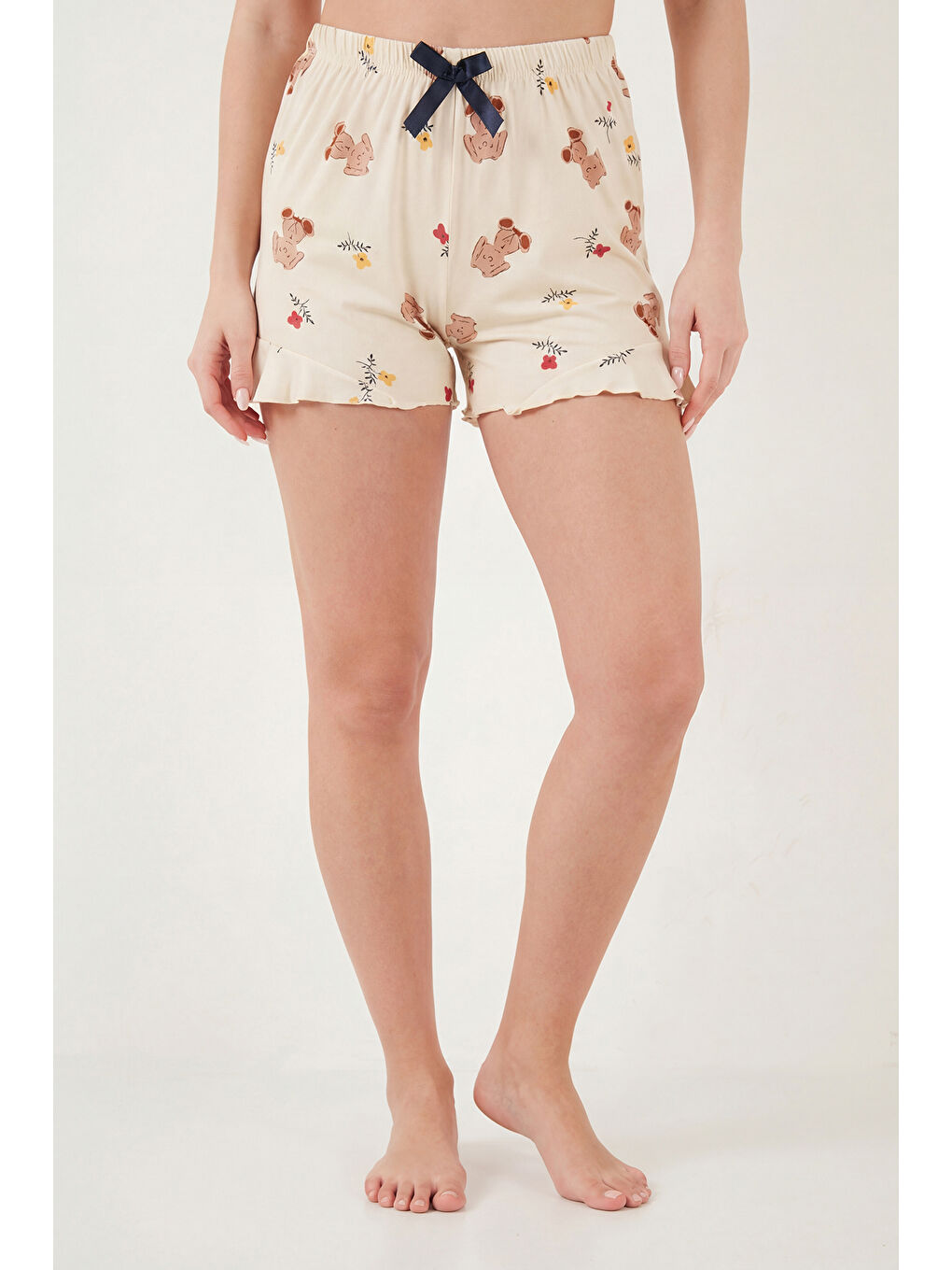 Lila Desenli Bambu Karışımlı Regular Fit Şortlu Pijama Takımı 6097715-5