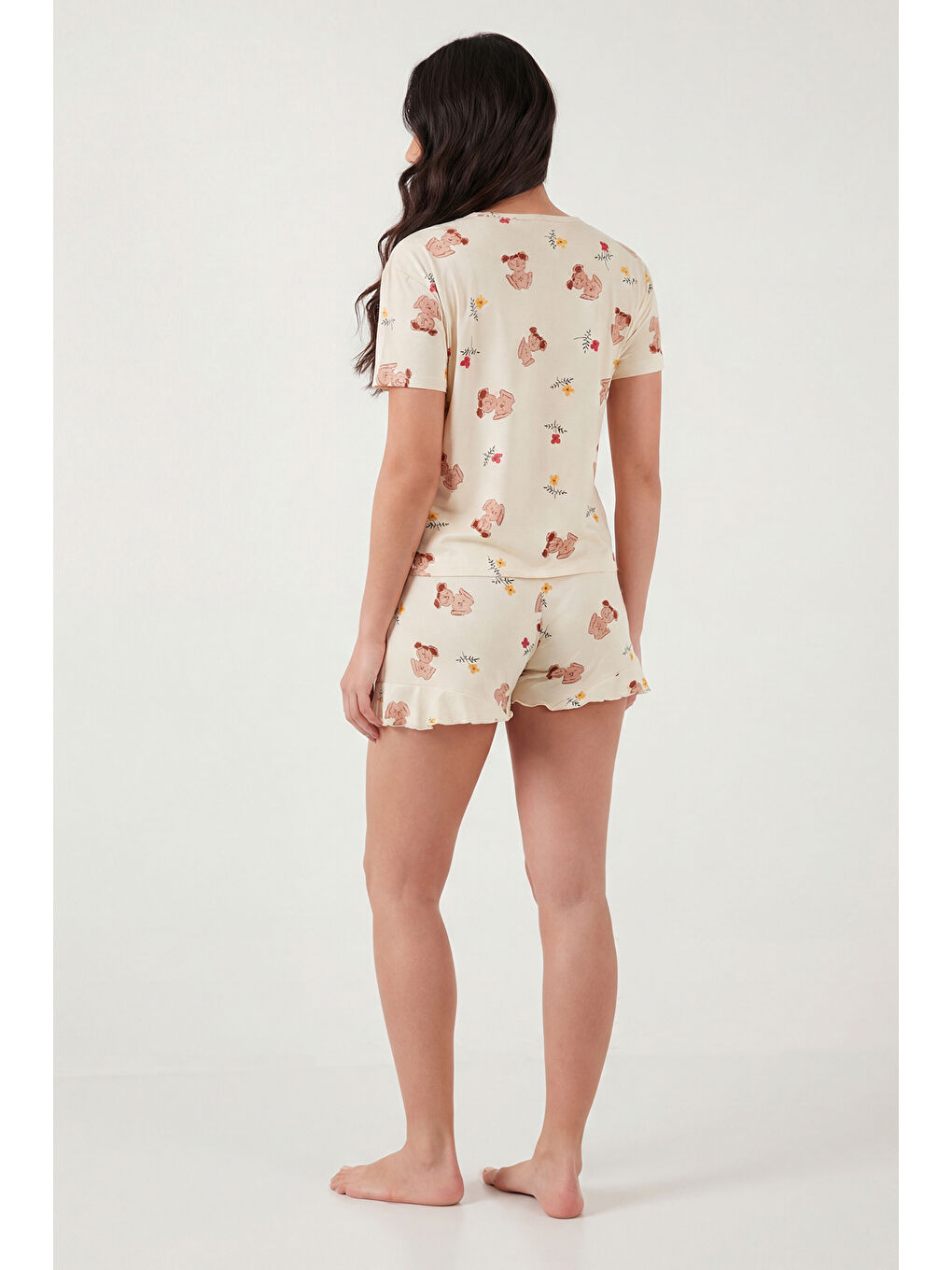 Lila Desenli Bambu Karışımlı Regular Fit Şortlu Pijama Takımı 6097715-6