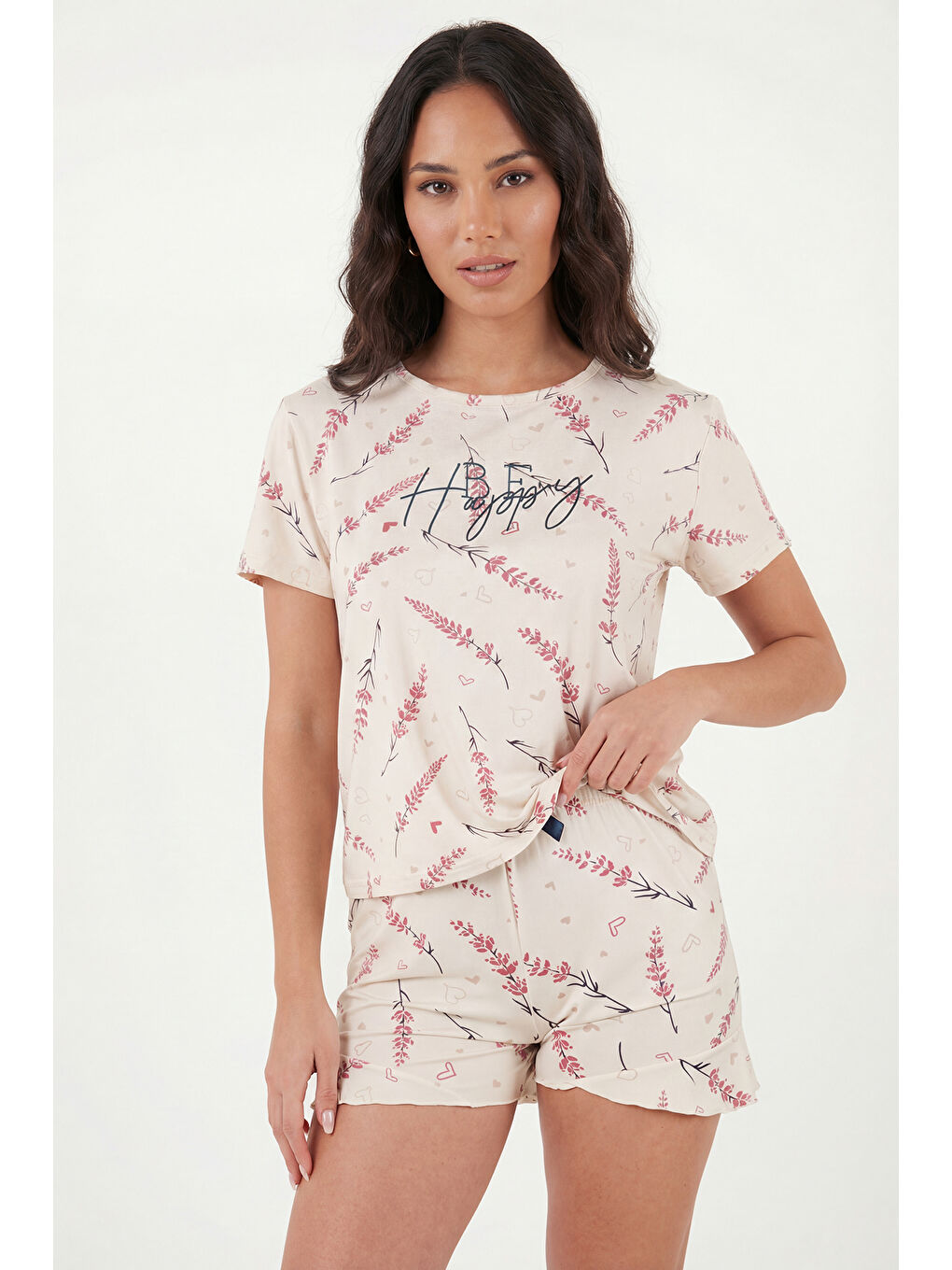 Lila Desenli Bambu Karışımlı Regular Fit Şortlu Pijama Takımı 6097715-2