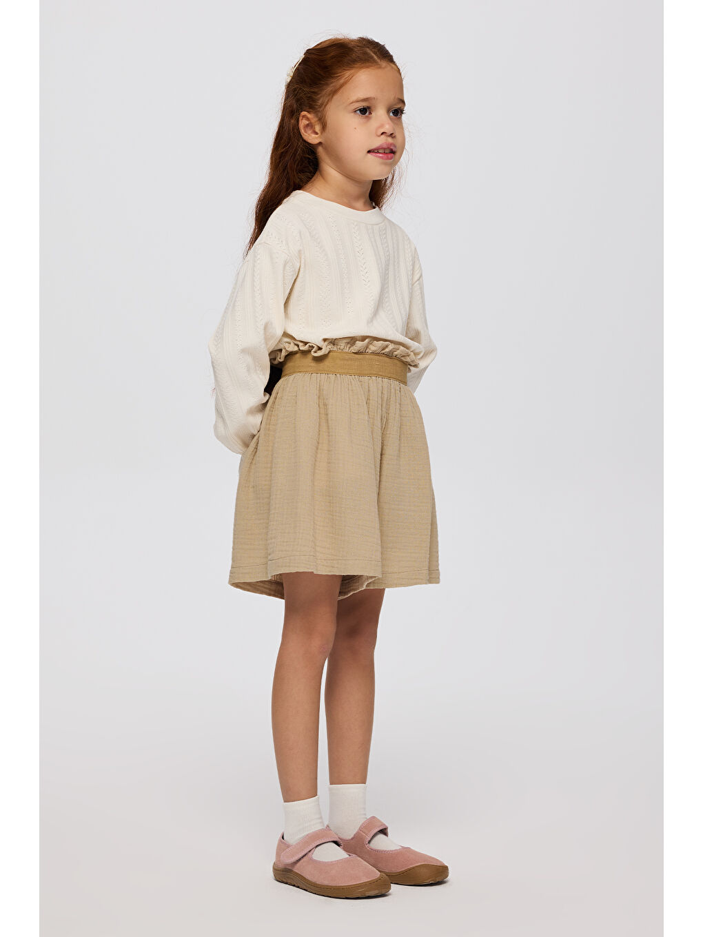 Kız Çocuk Müslin Şort Bej-5