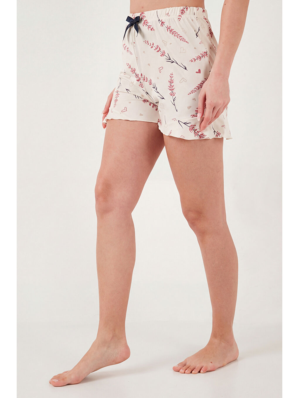 Lila Desenli Bambu Karışımlı Regular Fit Şortlu Pijama Takımı 6097715-3