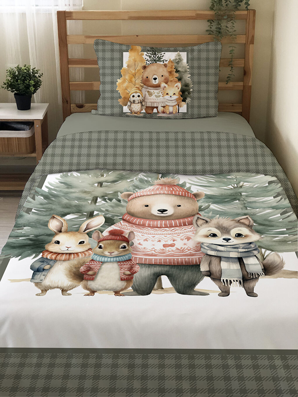 Karışık Sevimli Hayvanlar Desenli Çarşafsız 2 li Takım Baskılı Tek Kişilik Nevresim Takımı 160x220 cm