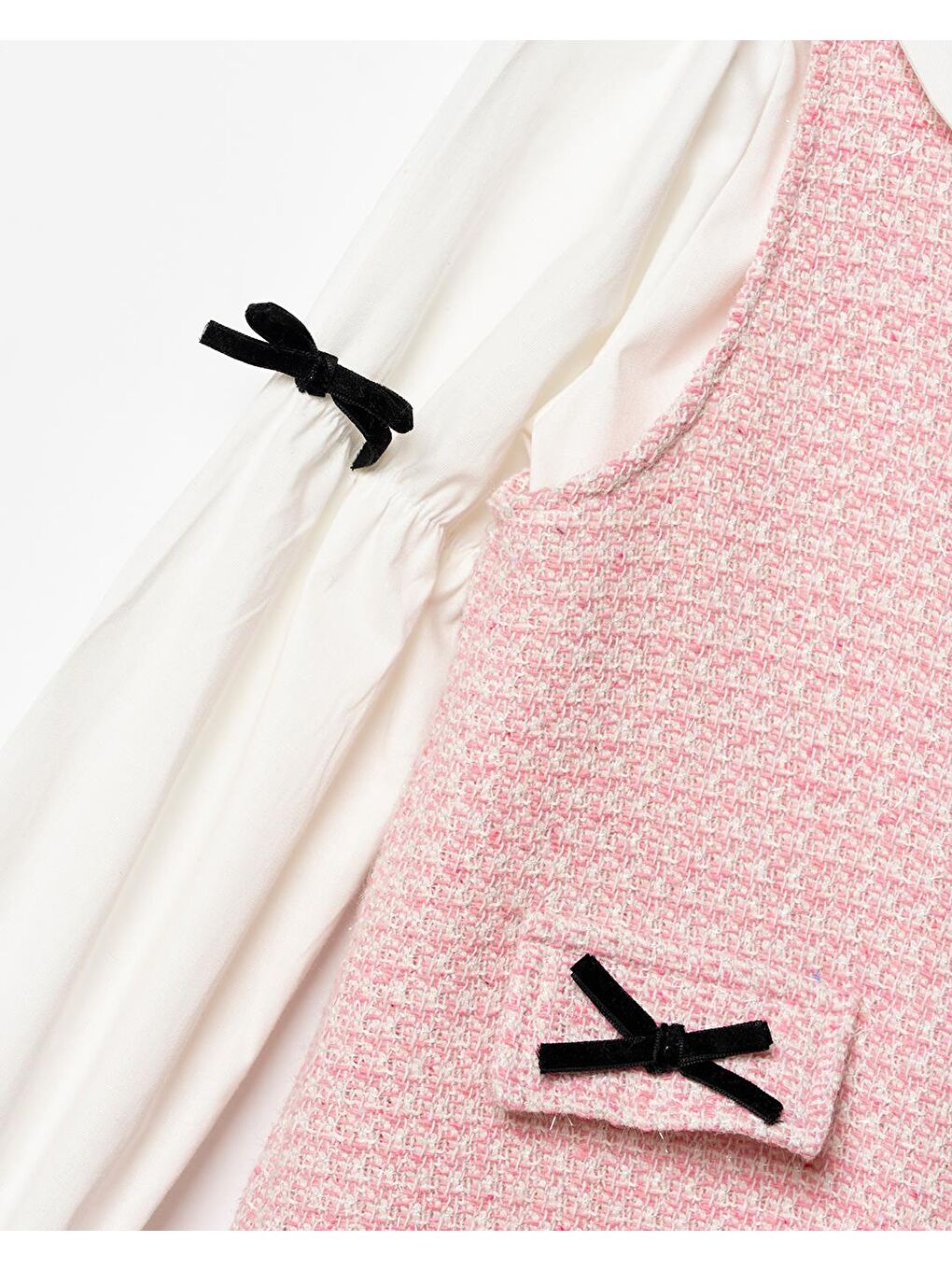 Kız Çocuk Pamuklu Pembe Gömlek Yaka Elbiseli 2 Parça Elbise-4