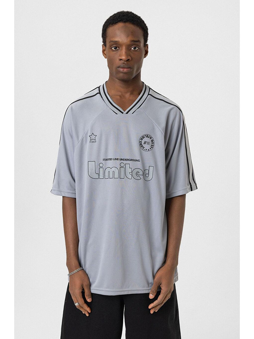 Baskılı Oversize Forma Tişört Gri-2