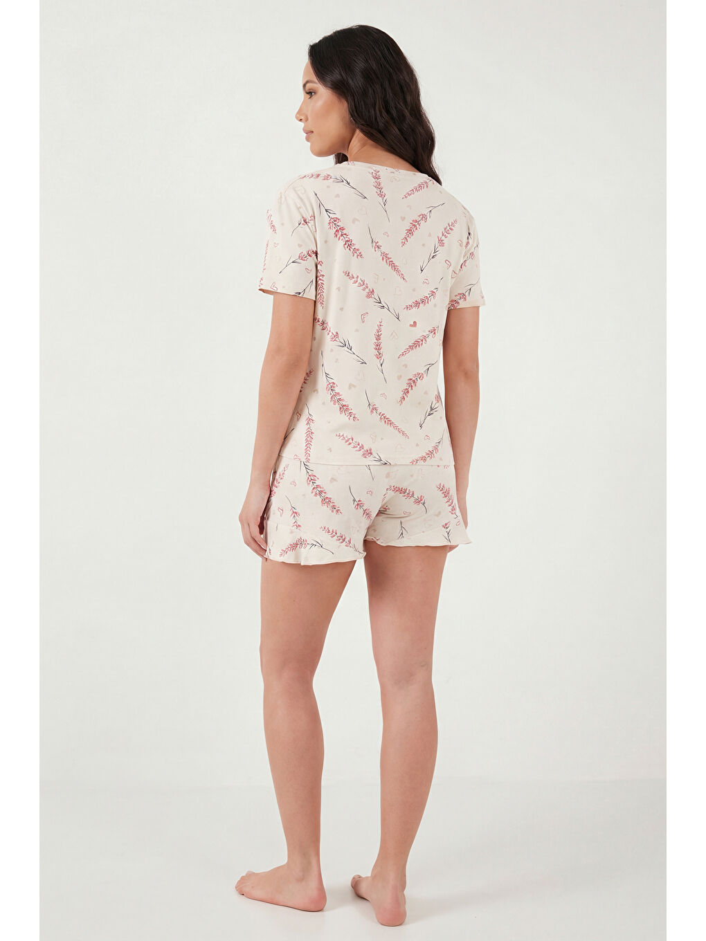 Lila Desenli Bambu Karışımlı Regular Fit Şortlu Pijama Takımı 6097715-5