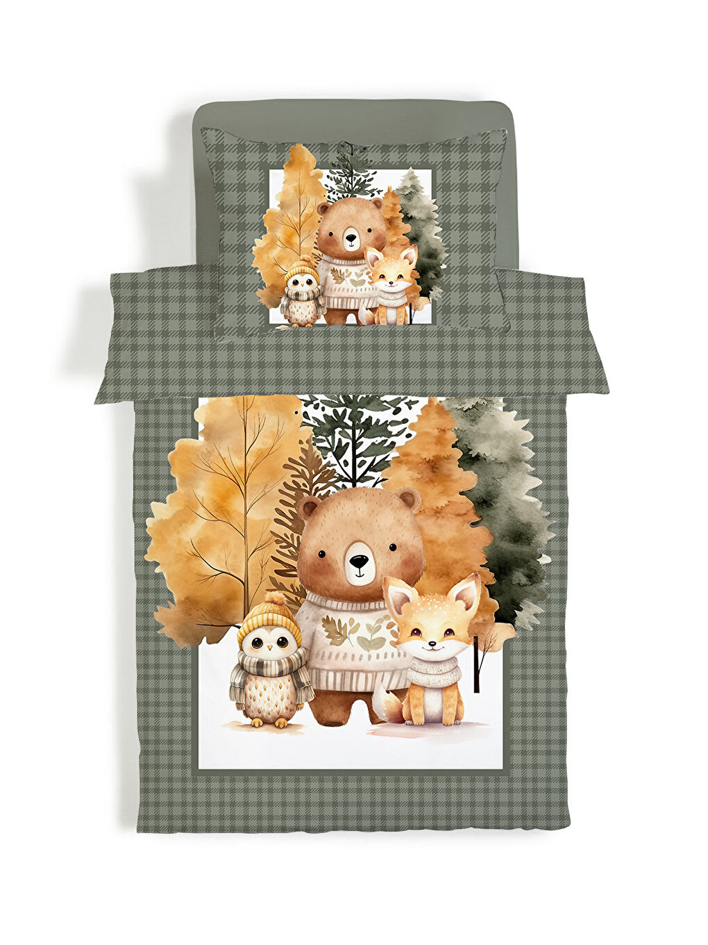 Karışık Sevimli Hayvanlar Desenli Çarşafsız 2 li Takım Baskılı Tek Kişilik Nevresim Takımı 160x220 cm-1