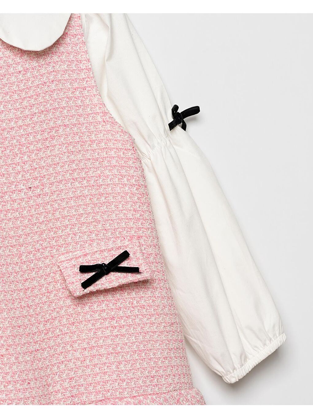 Kız Çocuk Pamuklu Pembe Gömlek Yaka Elbiseli 2 Parça Elbise-6