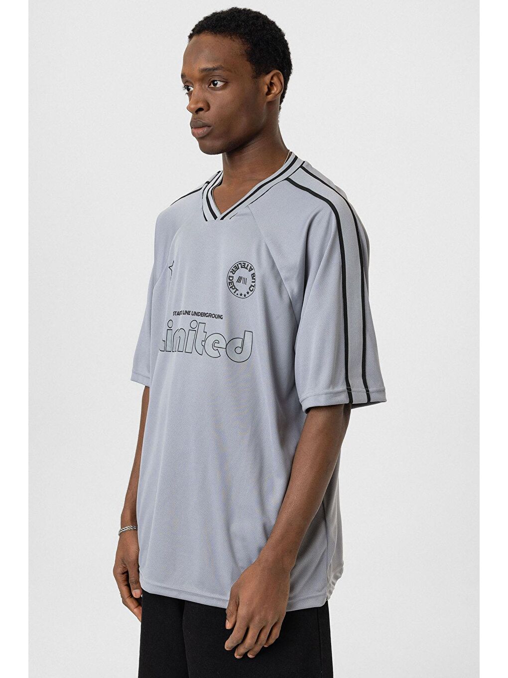 Baskılı Oversize Forma Tişört Gri-3