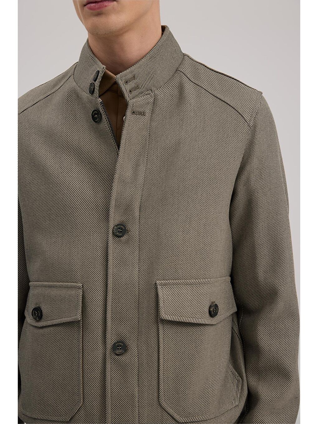 Bej Slim Fit Mono Yaka Cepli Ceket Görünümlü Mont-2