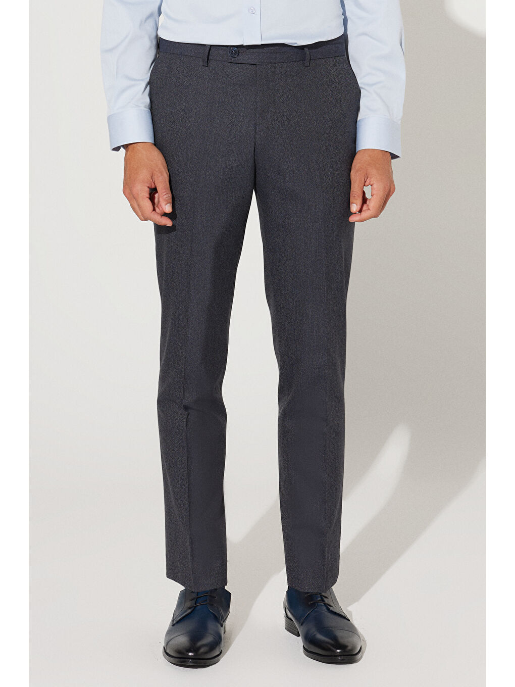 Erkek Lacivert-Gri Slim Fit Dar Kesim Mono Yaka Desenli Yünlü Yelekli Takım Elbise-1